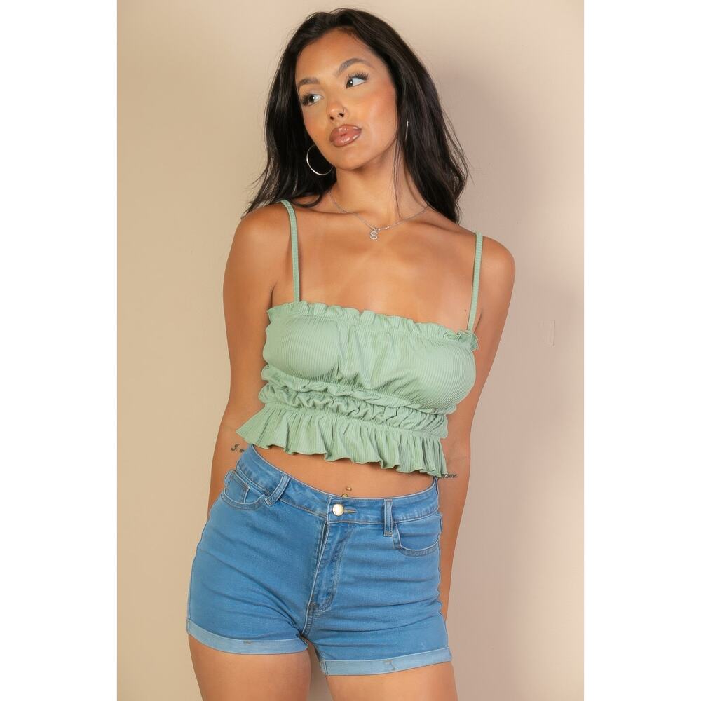 HackleBee | Green bay Tiered Shirred Sleeveless Body Crop Top Size S, M, L